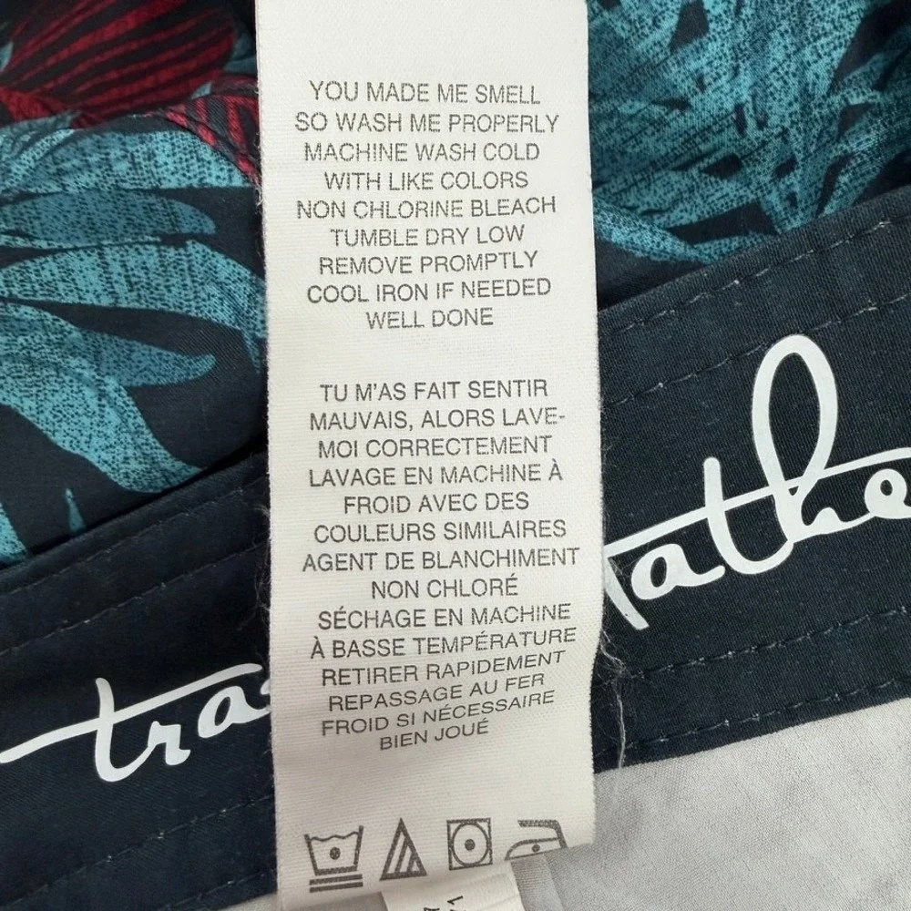 TravisMathew Men's Tropical Leaf Board Shorts Navy Red Stretch Swim Size 38